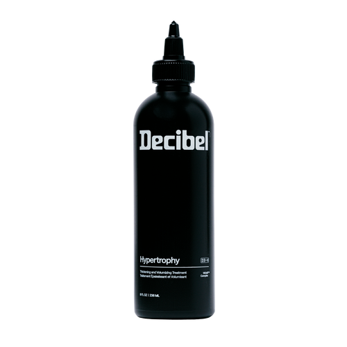 Hypertrophy Thickening and Volumizing Treatment van Decibel, zwarte flacon met fijne tuit